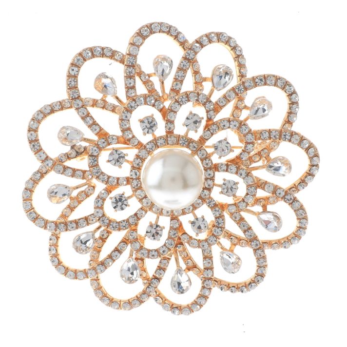 Large Crystal Flower Brooch