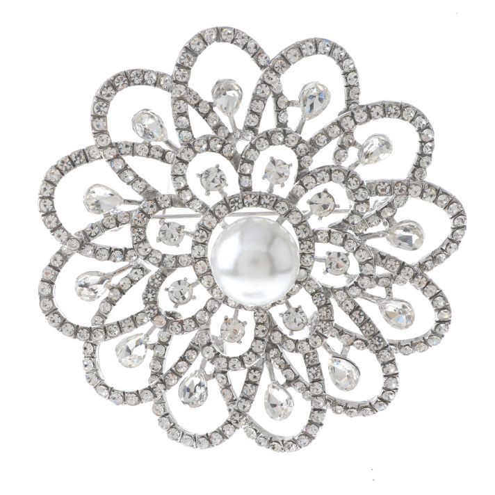 Large Crystal Flower Brooch