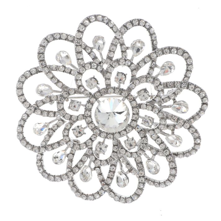 Large Crystal Flower Brooch