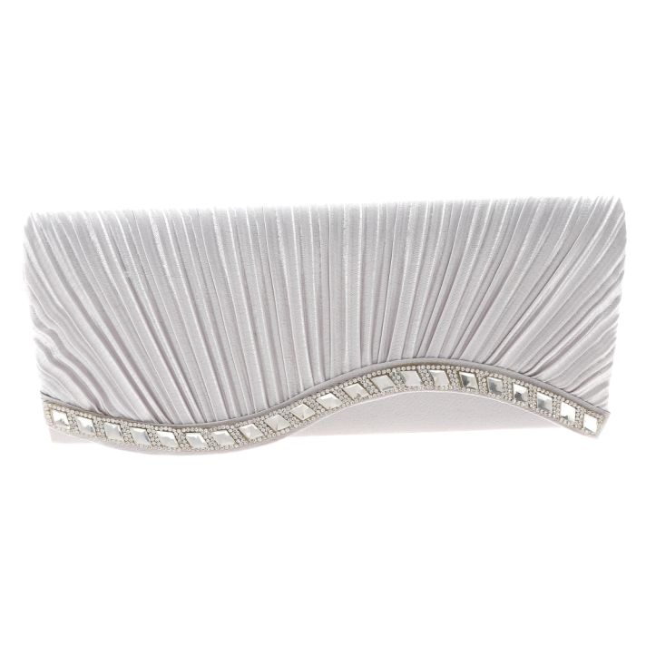 Waved Rhinestone Satin Evening Bag