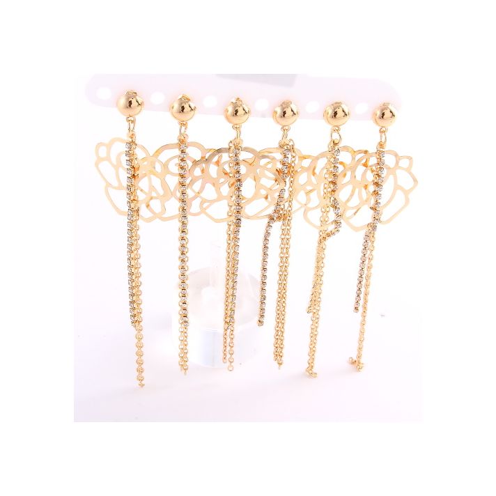 3 Set  Flower Fringe Gold Plated Post Earrings