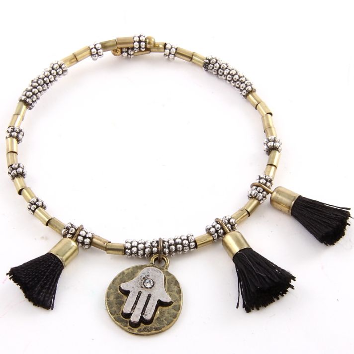 Hamsa Tassel Beaded Cuff Bracelet  