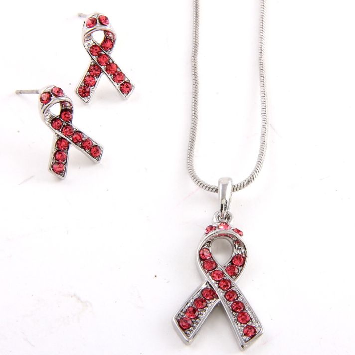 Rhinestone Ribbon Pendant Necklace set 