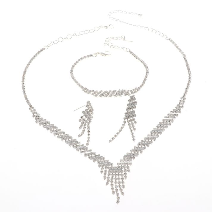 Rhinestone Necklace Bracelet Set 