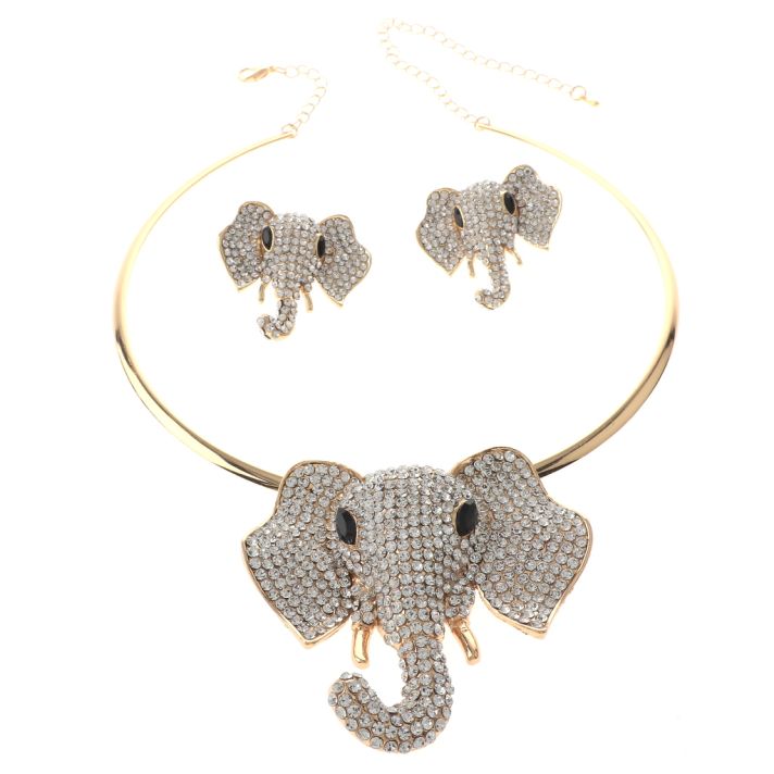 Large Crystal Elephant Necklace Earring Set