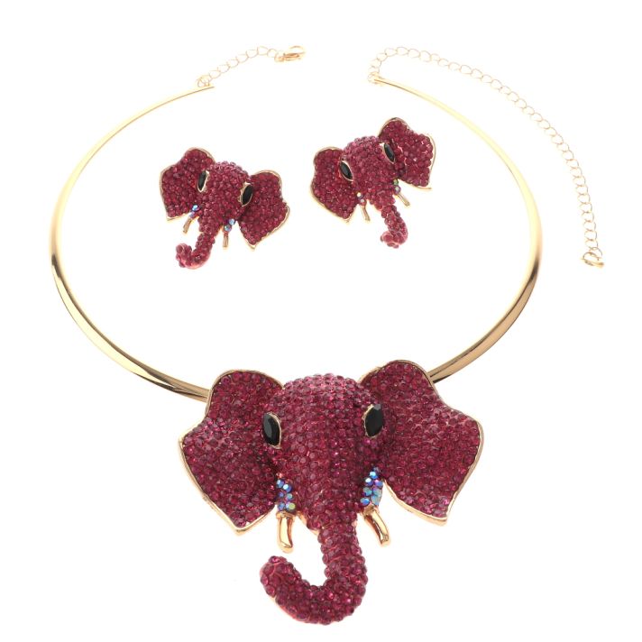Large Crystal Elephant Necklace Earring Set