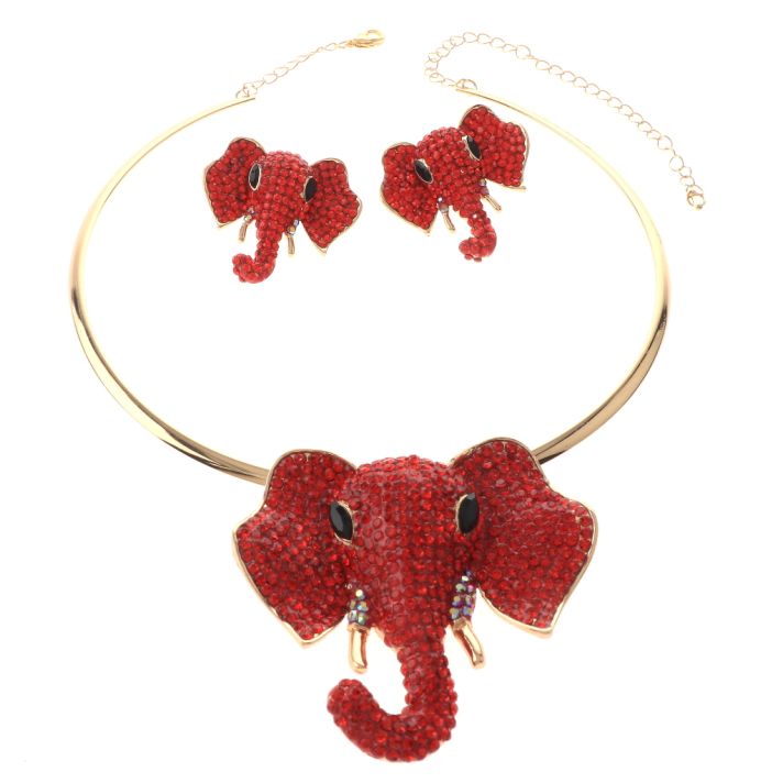 Large Crystal Elephant Necklace Earring Set