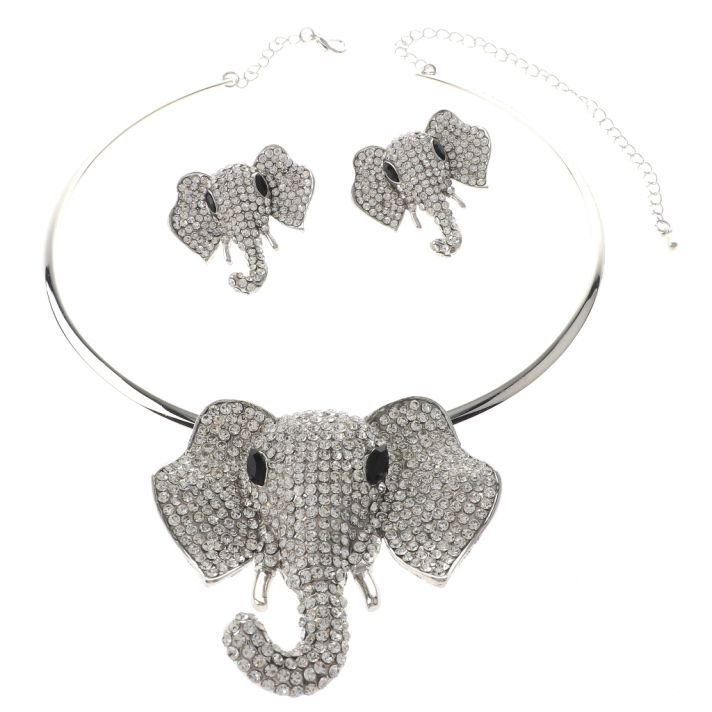 Large Crystal Elephant Necklace Earring Set