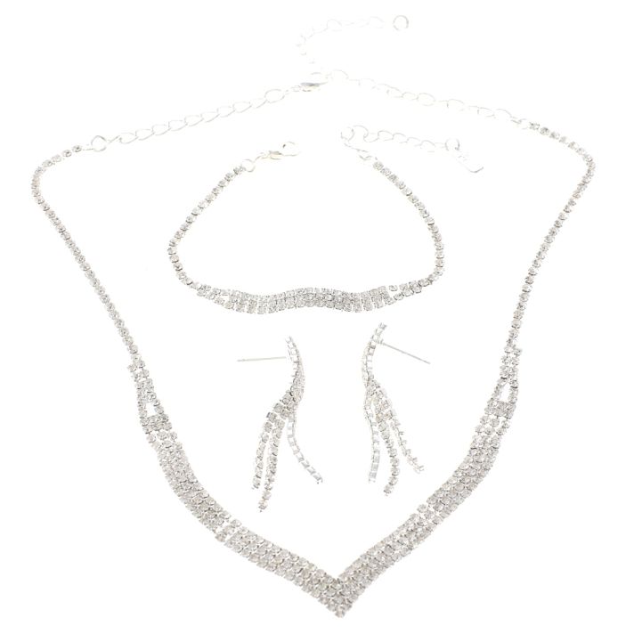 Rhinestone Necklace Bracelet Set 
