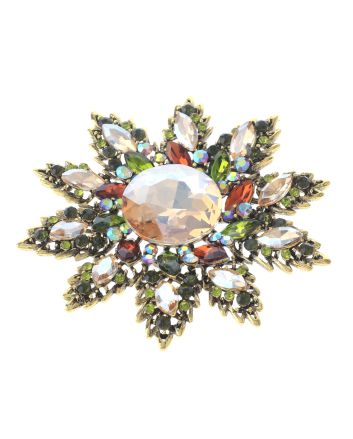 Large Crystal Flower Brooch