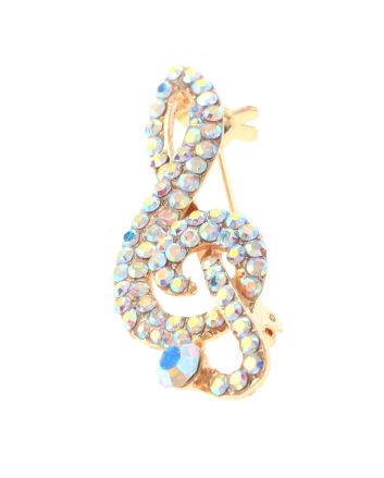 Crystal Treble Clef Brooch