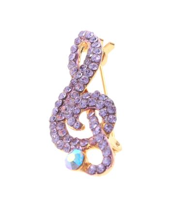 Crystal Treble Clef Brooch