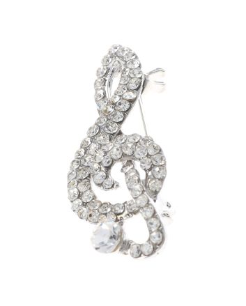 Crystal Treble Clef Brooch