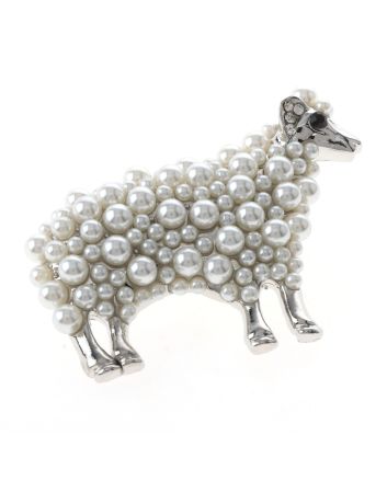 Synthetic Pearl Sheep Brooch