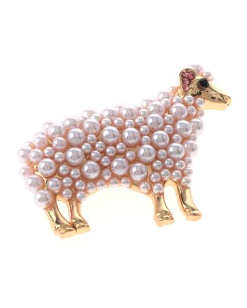 Synthetic Pearl Sheep Brooch