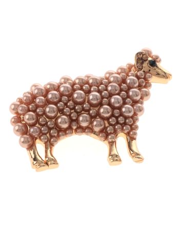 Synthetic Pearl Sheep Brooch