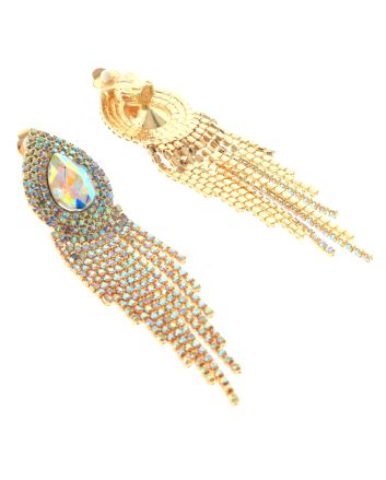 Rhinestone Clip On Chain Earrings