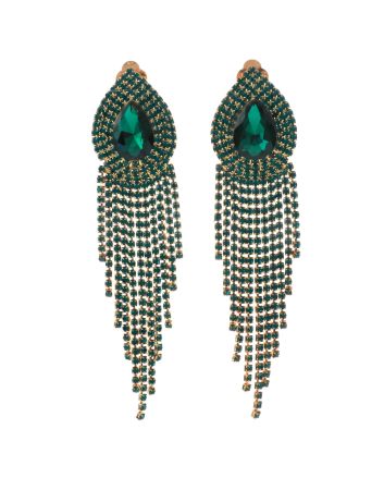 Rhinestone Clip On Chain Earrings