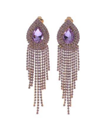 Rhinestone Clip On Chain Earrings