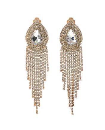 Rhinestone Clip On Chain Earrings
