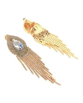 Rhinestone Clip On Chain Earrings