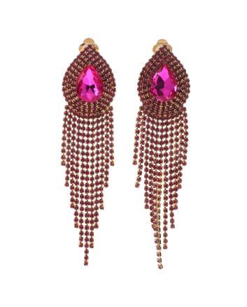 Rhinestone Clip On Chain Earrings
