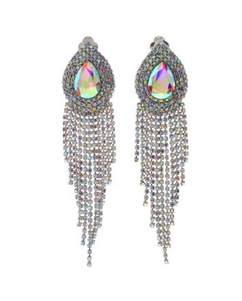 Rhinestone Clip On Chain Earrings