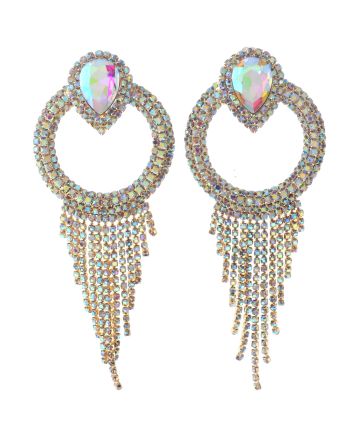 Crystal Chain Tassel Clip-On Earrings