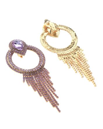 Crystal Chain Tassel Clip-On Earrings