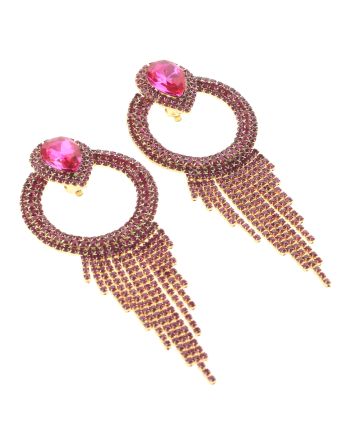Crystal Chain Tassel Clip-On Earrings