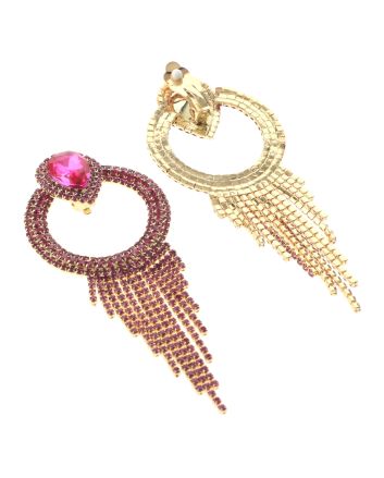 Crystal Chain Tassel Clip-On Earrings