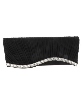 Waved Rhinestone Satin Evening Bag