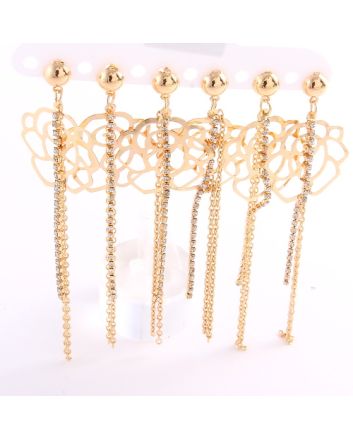 3 Set  Flower Fringe Gold Plated Post Earrings