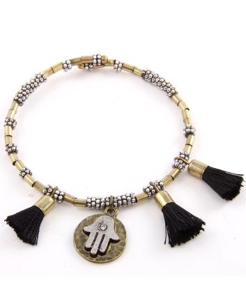 Hamsa Tassel Beaded Cuff Bracelet  