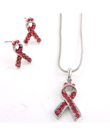 Rhinestone Ribbon Pendant Necklace set 
