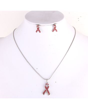 Rhinestone Ribbon Pendant Necklace set 