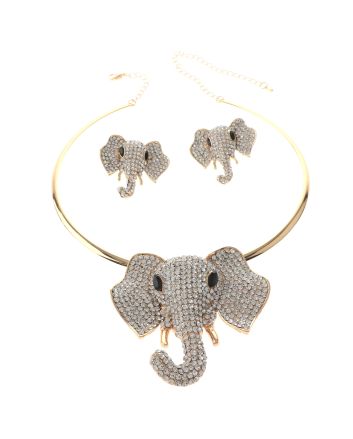 Large Crystal Elephant Necklace Earring Set