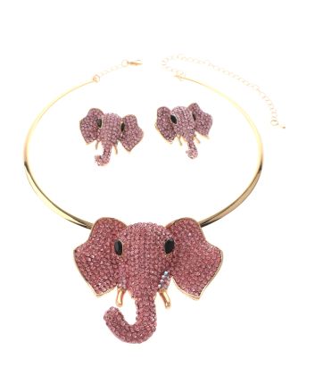 Large Crystal Elephant Necklace Earring Set