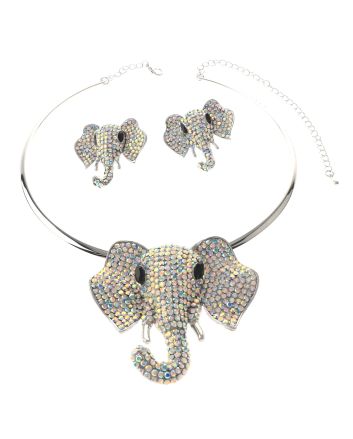 Large Crystal Elephant Necklace Earring Set