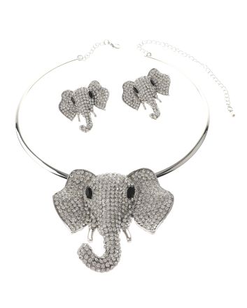 Large Crystal Elephant Necklace Earring Set