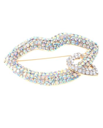 Large Crystal Lip & Heart Brooch