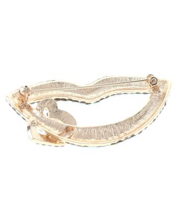 Large Crystal Lip & Heart Brooch