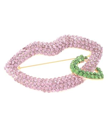 Large Crystal Lip & Heart Brooch
