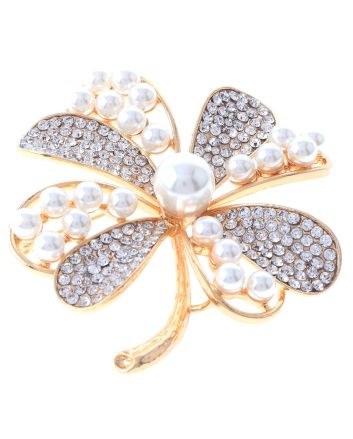 Crystal And Pearl Flower Brooch