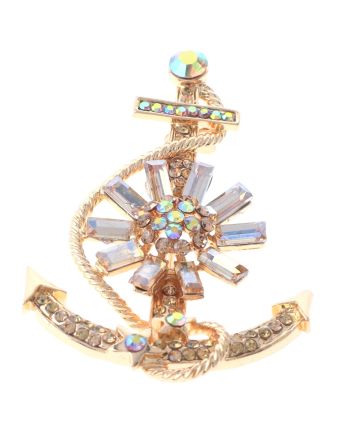 Crystal Anchor Brooch
