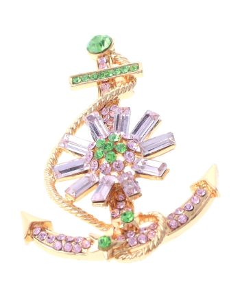 Crystal Anchor Brooch