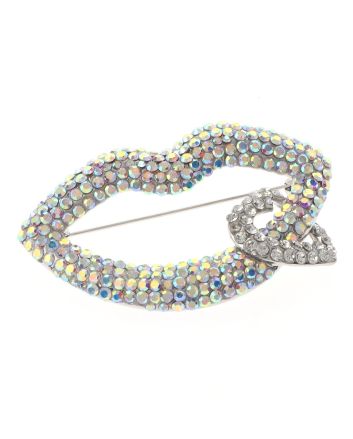 Large Crystal Lip & Heart Brooch