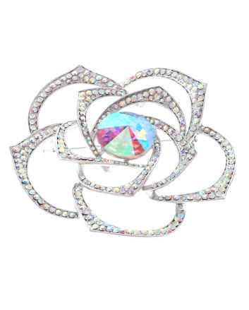 Large Crystal Rose Brooch