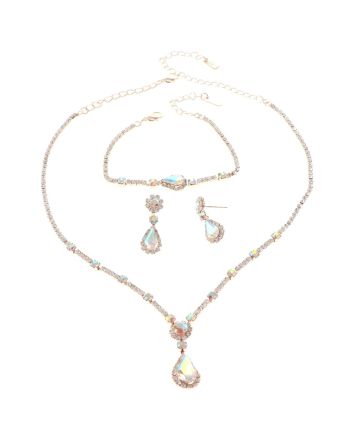 Rhinestone Necklace Bracelet Set
