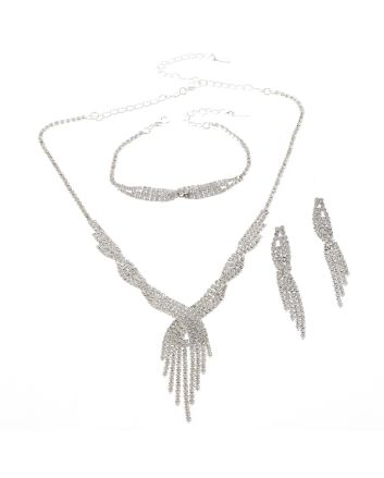 Rhinestone Necklace Bracelet Set